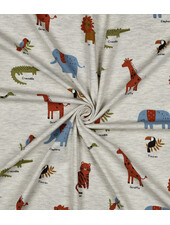 Poppy fabrics safari animals light gray melange jersey