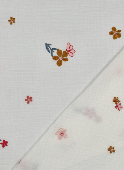 camel embroidery flowers - tetra / double gauze