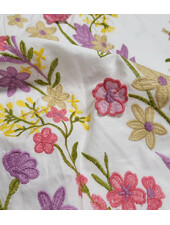 Madeline embroidery floral border with 3D flower pink on white poplin