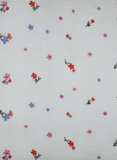 purple orange embroidery flowers - tetra / double gauze