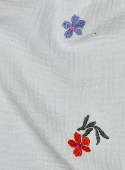purple orange embroidery flowers - tetra / double gauze