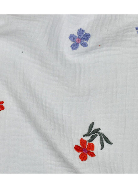 purple orange embroidery flowers - tetra / double gauze