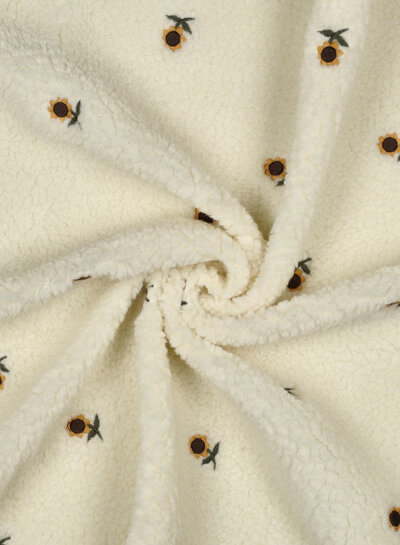 zonnebloem teddy embroidery flowers - prachtige sherpa