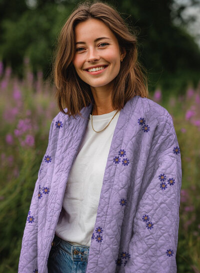 purple stepper with beautiful embroidery - quilted fabric