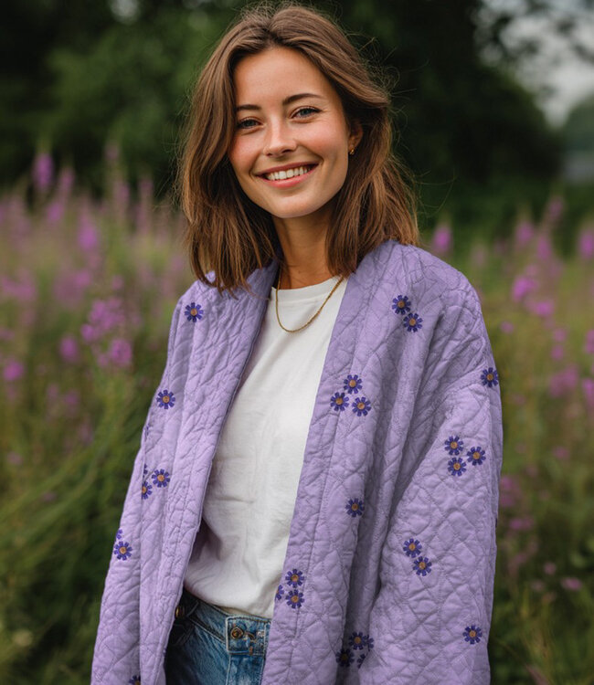lila stepper met prachtige broderie - gematelasseerde stof