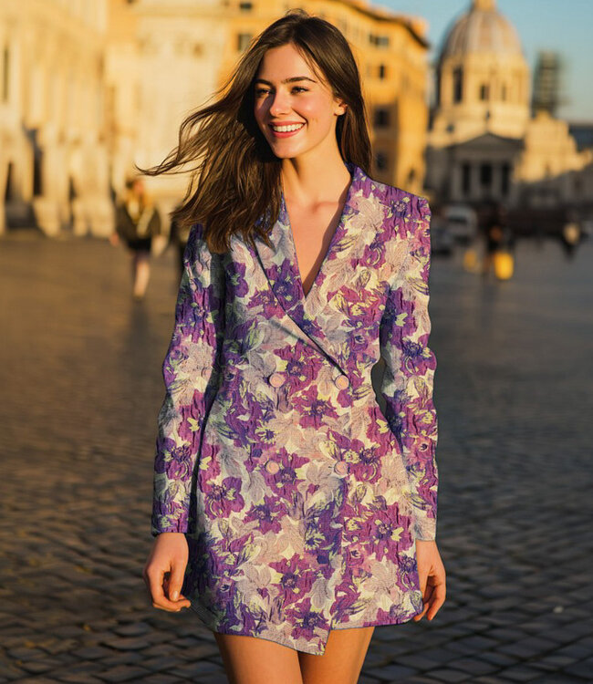 Madeline lila en lime bloemen - geweven jacquard