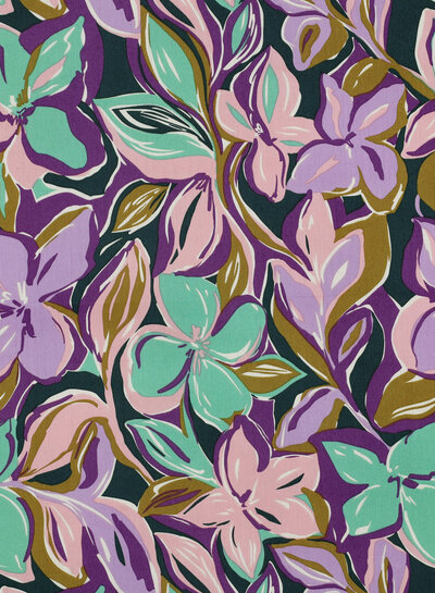 Poppy fabrics mint and pink flowers - cotton viscose