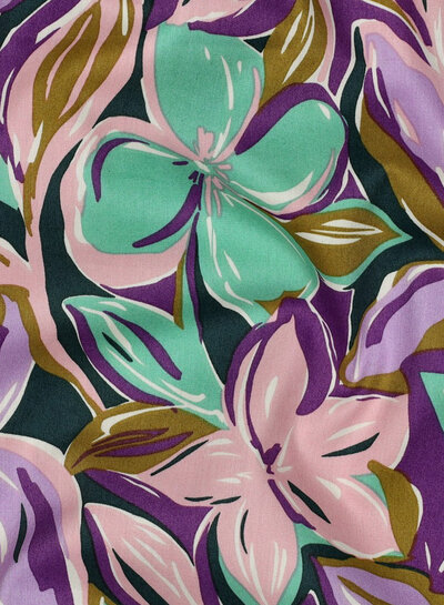 Poppy fabrics mint and pink flowers - cotton viscose