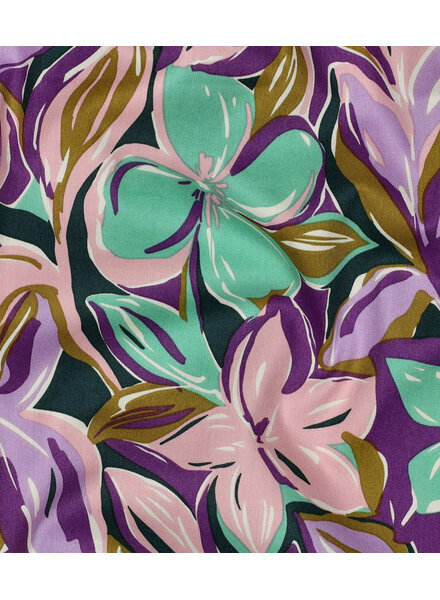 Poppy fabrics mint en roze bloemen - katoen viscose
