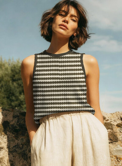 summer knit - camel - stripes