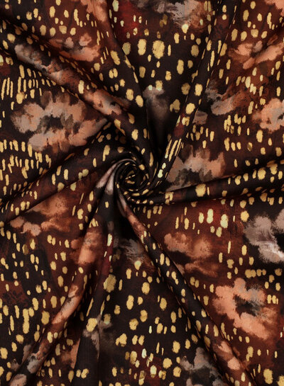 Poppy fabrics brown artistic print - viscose satin