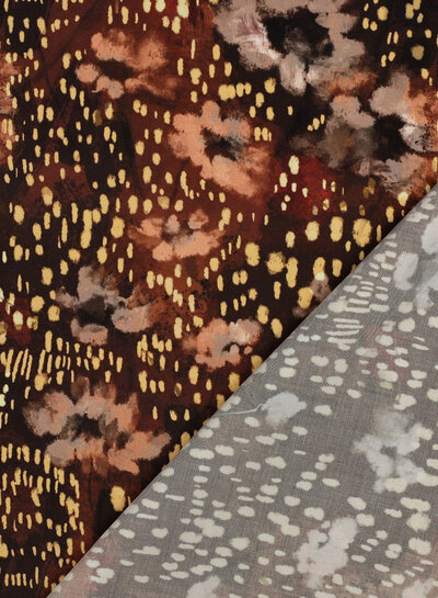 Poppy fabrics bruine artistieke print - viscose satijn
