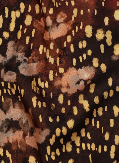 Poppy fabrics brown artistic print - viscose satin