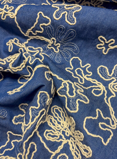 denim relief broderie - katoen