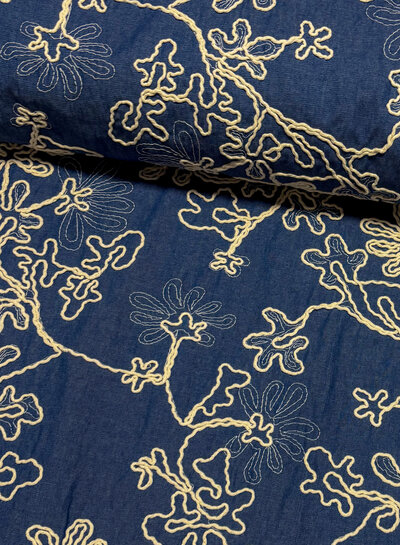 denim relief broderie - katoen