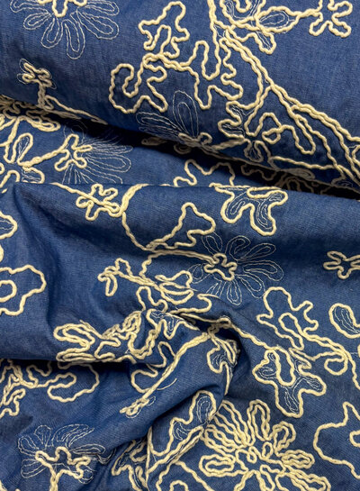 denim relief broderie - katoen