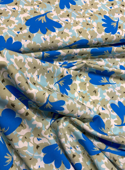 spring blossom blue - viscose poplin