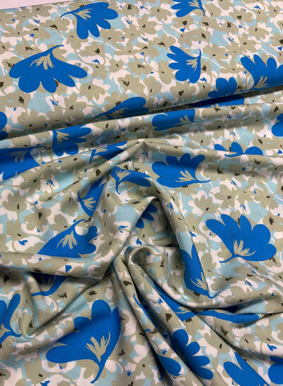 spring blossom blue - viscose poplin