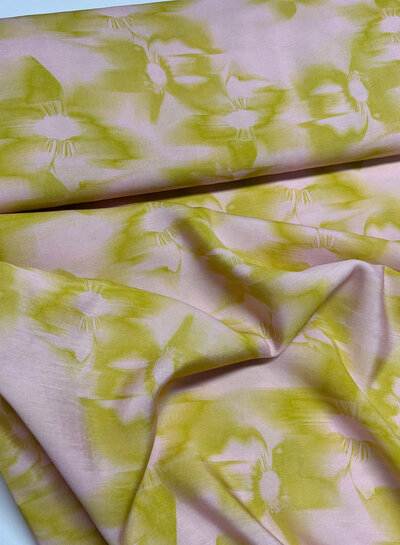 roze en mosterd abstract - silktouch viscose