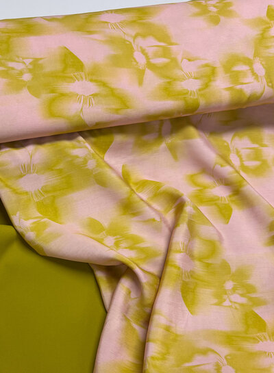 pink and mustard abstract - silktouch viscose