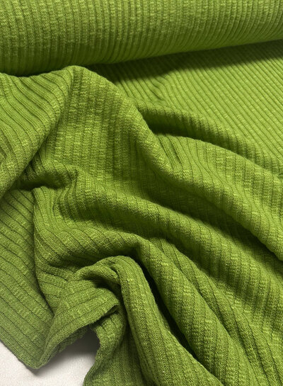 Lime green cotton knitted with ribbing - beautiful shape-retaining fabric