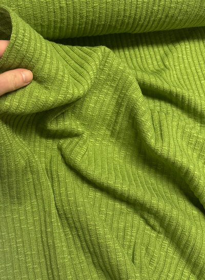 Lime green cotton knitted with ribbing - beautiful shape-retaining fabric