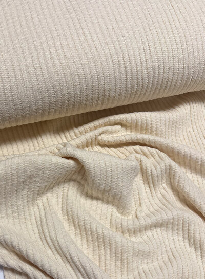 off-white - cotton knitted with ribbing - beautiful shape-retaining fabric