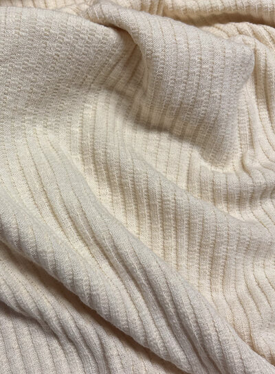 off-white - cotton knitted with ribbing - beautiful shape-retaining fabric