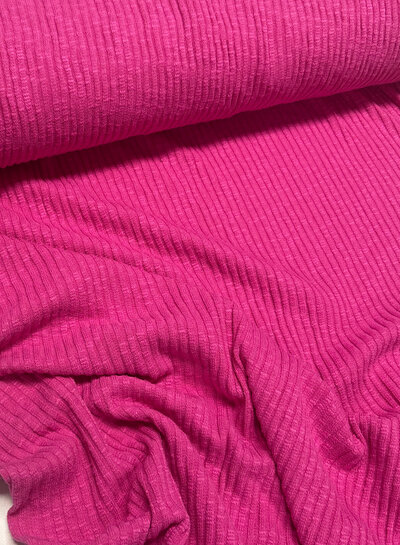 fuchsia - katoen gebreid met ribbel - prachtige vormvaste stof