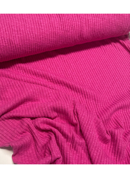 fuchsia - katoen gebreid met ribbel - prachtige vormvaste stof
