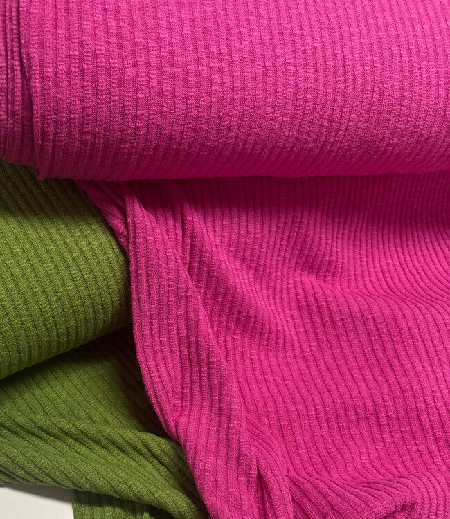 fuchsia - katoen gebreid met ribbel - prachtige vormvaste stof