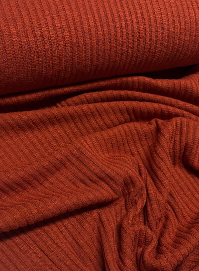 rust - cotton knitted with rib - beautiful shape-retaining fabric
