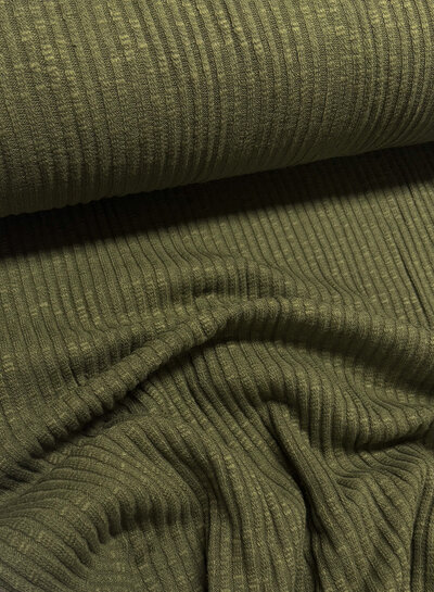 khaki green - cotton knitted with ribbing - beautiful shape-retaining fabric