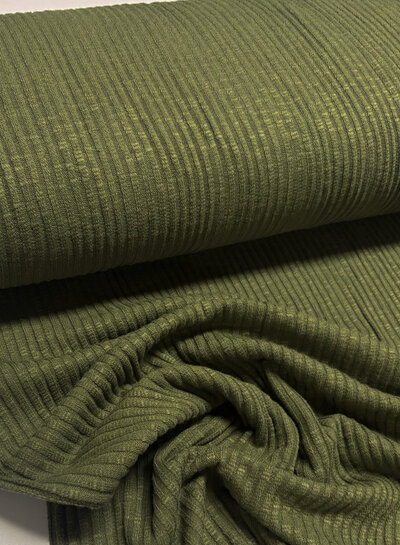 khaki green - cotton knitted with ribbing - beautiful shape-retaining fabric