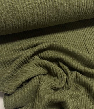 khaki green - cotton knitted with ribbing - beautiful shape-retaining fabric