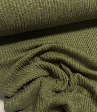 khaki groen - katoen gebreid met ribbel - prachtige vormvaste stof