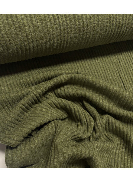 khaki green - cotton knitted with ribbing - beautiful shape-retaining fabric