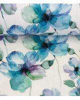 blauwe bloemen - katoen double gauze