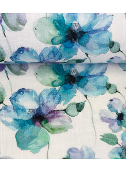 blauwe bloemen - katoen double gauze