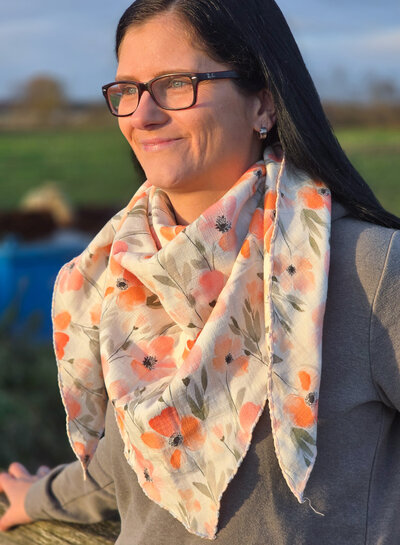 orange flowers - cotton double gauze