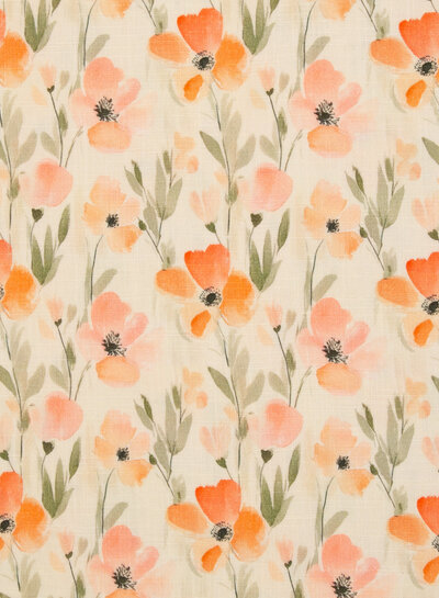 oranje bloemen - katoen double gauze
