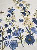 Madeline embroidery floral border with 3D flower blue on white poplin