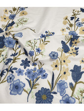 Madeline embroidery floral border with 3D flower blue on white poplin