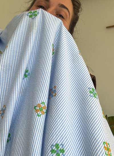 stripes with embroidered Aztec print - seersucker