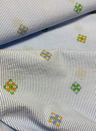 stripes with embroidered Aztec print - seersucker