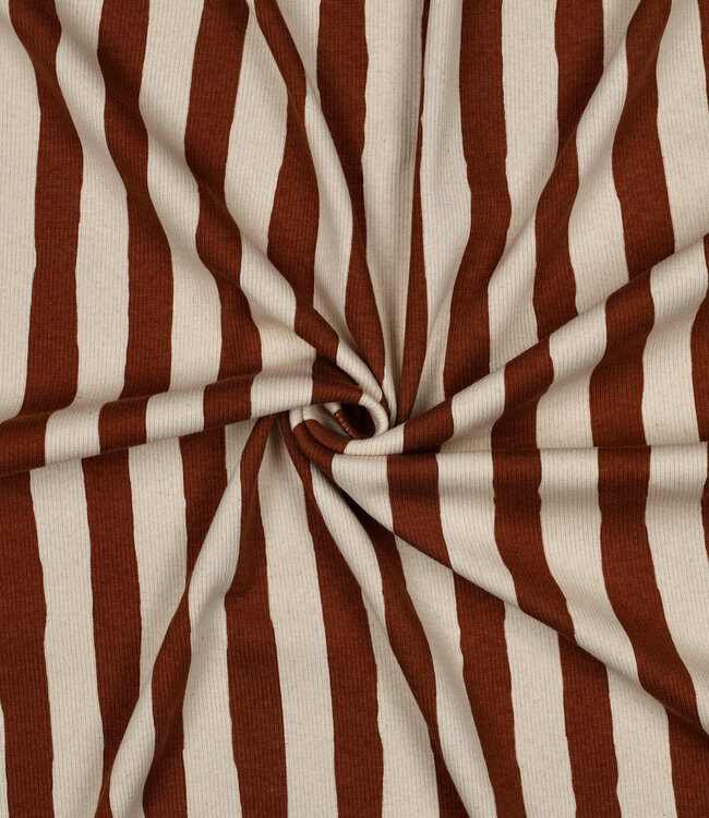 cognac naturel stepen - GOTS geribbelde tricot