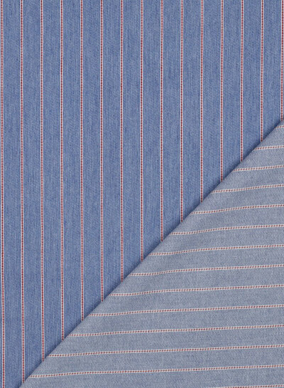 red stripe on light blue denim - soft cotton