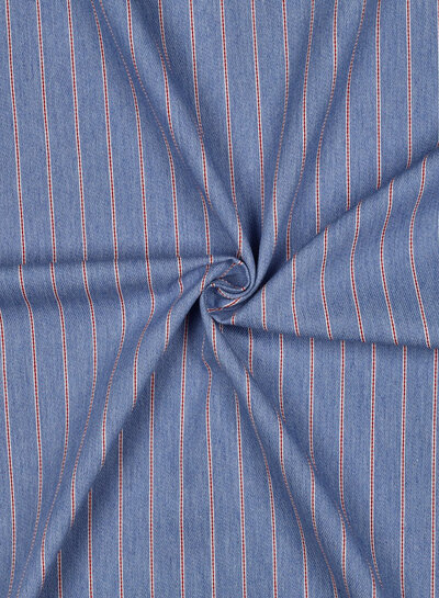 red stripe on light blue denim - soft cotton