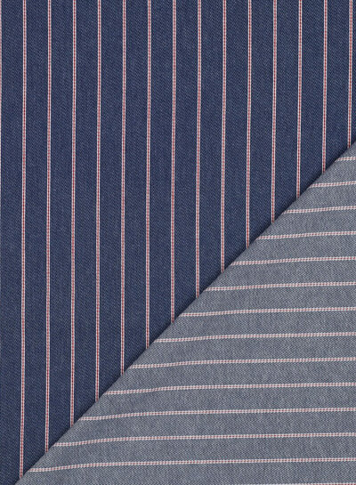 rode streep op blauw denim - soepelvallende katoen