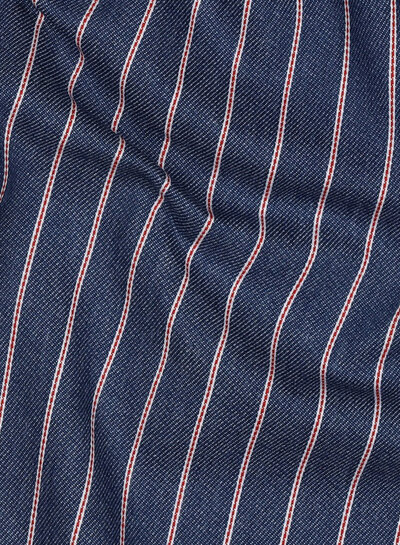 rode streep op blauw denim - soepelvallende katoen